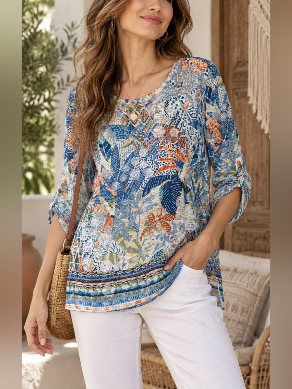Northern Reflections  Botanical Floral Print Tunic Top S Petite